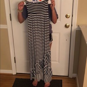 Navy and White stripped Strapless Dress